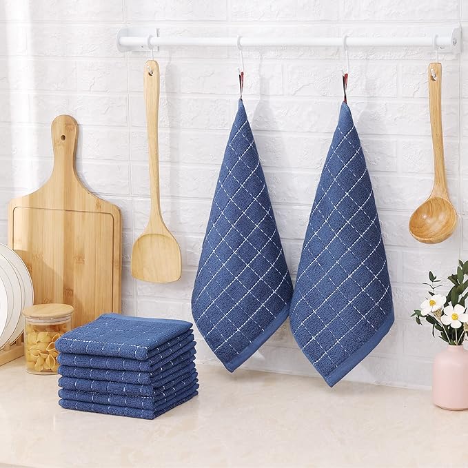 Mordimy 100% Cotton Terry Cloth Dish Cloths, Soft and Absorbent Checkered Dish