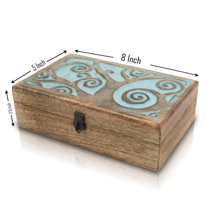 Great Birthday Gift Handmade Decorative Wooden Jewelry Box With Tree Of Life Carving & Lock & Key Jewelry Organizer Keepsake Box Treasure Chest Trinket Holder Watch Box Storage Box