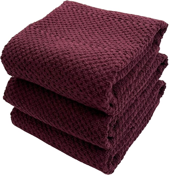 Purple Burgundy Wine Kitchen Hand Dish Towels: Oversized 28" x 18", 100% Cotton