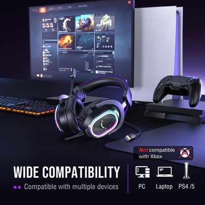 FIFINE Wired USB Gaming Headset: 7.1 Surround Sound - Vibrant Customizable RGB - Game/Chat Balance, Gamer Headphone with Noise Canceling Mic for PC, PS5/PS4, Laptop, Mac - AmpliGame H13BP