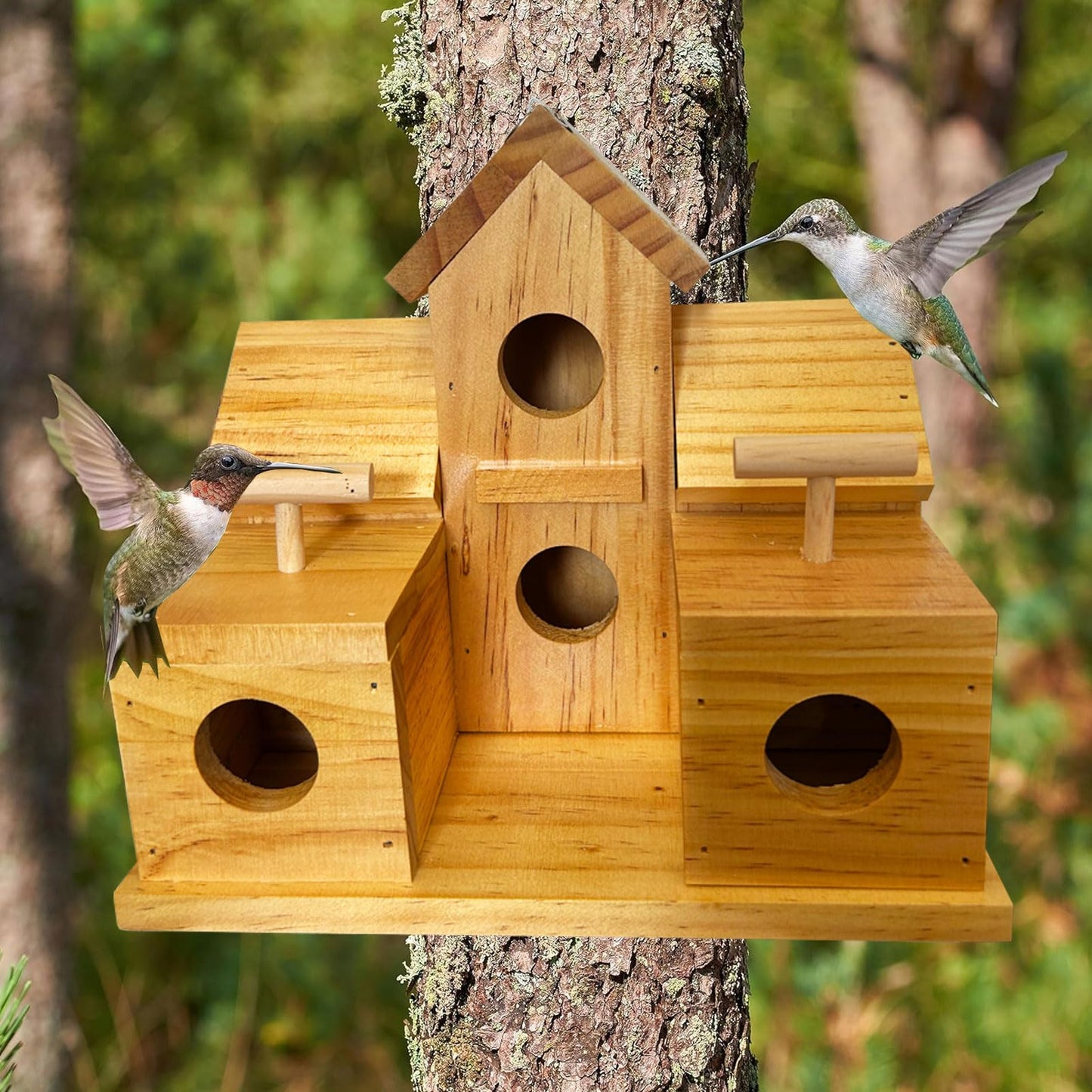 LENEDI Bird Houses for Outside Clearance, Large Bird House for 6 Bird Families Finch Cardinals Wooden Hanging Birdhouses for Outdoors Garden, Bluebird House Hummingbird Houses