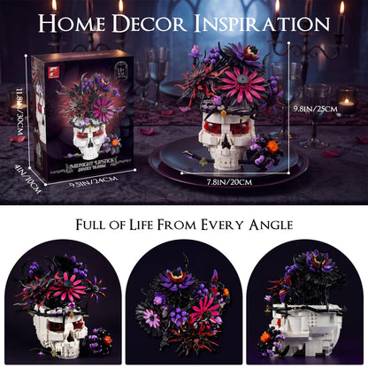 Skull Flower Bouquet Building Set, Wildflower Botanical Collection Kit for Adult Women, Horror Gothic Skeleton Decor for Goth Home Table Art Decor, Girlfriend/Mom/Wife/Couple Gift, Halloween Birthday