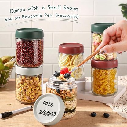 DIMBRAH Overnight Oats Containers with Lids, Mason Jars 16oz with Lids - Set Of 6, Practical Oatmeal Container to Go, Chia Seed Pudding Jars