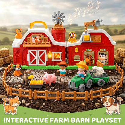 30-Piece Upgraded Farm Animal Big Barn Playset Gifts for Toddlers Christmas|Montessori Learning Toys for 18 Months Olds Girls Boys|Pretend Animal with Tractor Birthday Gifts for 2 Years