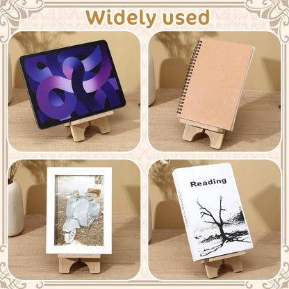 4 Pcs Bamboo Book Stand for Display, Sturdy Holder Easel for Home Office, Perfect for Albums, Magazines, Comics, Postcards, Artworks, and Video Games - Back to School Gift Idea