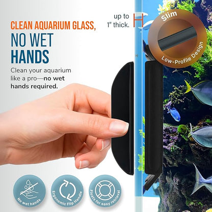 Flipper Edge 2-in-1 Scrubber Scraper Floating Magnetic Fish Tank Aquarium Cleaner with Dual Blades - Efficient Glass & Acrylic Aquarium Cleaning Tools (MAX)