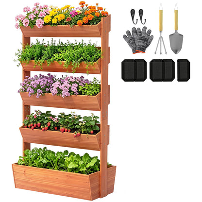 Suteck Vertical Wooden Raised Garden Bed, 5 Tier Garden Planters Freestanding Plant Stand Flower Rack Wooden Planter Box for Plants Flowers Herbs Vegetables Indoor Outdoor Gardening