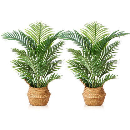 LOMANTO Fake Majesty Palm Plant 3Ft Artificial Tree for Home Decor Indoor Small Faux Trees in Pot Fake Tropical Plants for Housewarming 2Pack