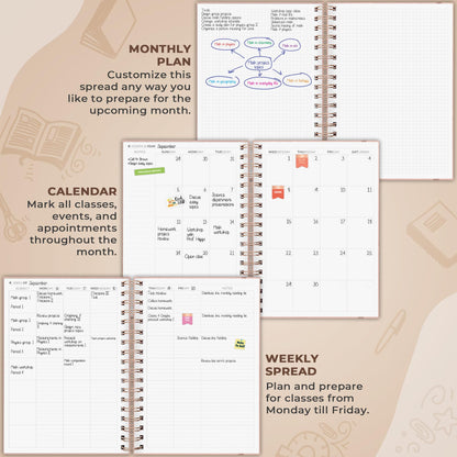 Clever Fox Teacher Planner Spiral – School Year Planner with Calendars & Lesson Plans – Teacher Plan Book for Classroom & Homeschool Organization - Undated, 7.9x10″ (Rose Gold)