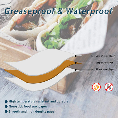 YBB 100Pcs Deli Wax Paper Sheets for Food, Basket Liners Food Picnic Paper Sheets Greaseproof Deli Wrapping Sheets, 10 x 10 Inch