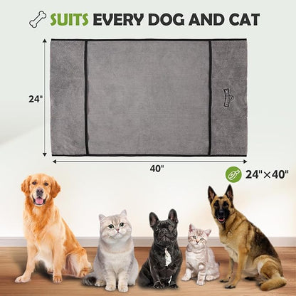 Microfiber Dog Grooming Bath Towel: Super Absorbent Soft Pet Grooming Towel Bath & Shower Supplies - Large Towels to Drying Dog Cat Pets Drying & Grommers (Gray, 1 Pcs)