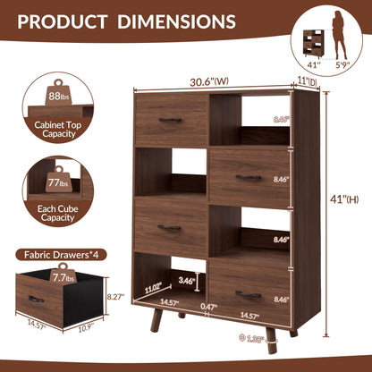 ELYUP Bookcase with Fabric Storage Bins - 8 Cube Organizer Display Bookshelf for Home Office, Walnut