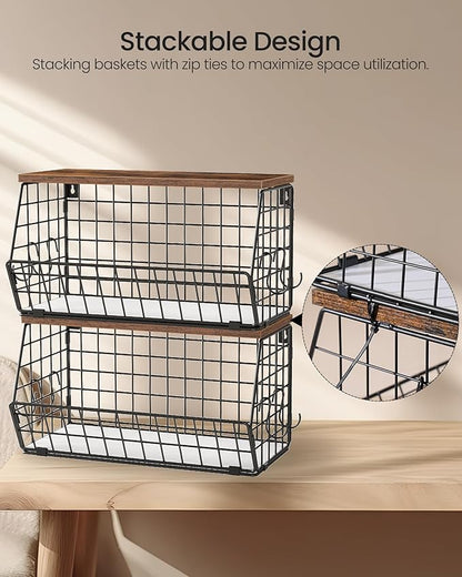 2-Tier Fruit Basket for Kitchen, Stackable wire basket