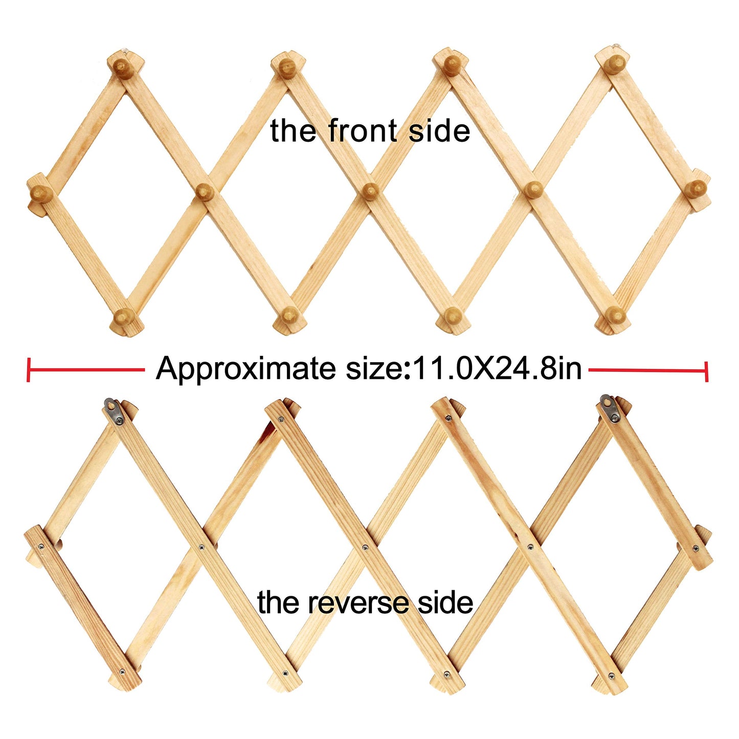 AMAPON Accordion Style Expandable Wall Wooden Coat Rack 13 Hooks (Pegs) Hang Hats Jackets Coffee Mug Purses Necklaces Towels Cap Leash Scarves Data Line Kitchenware