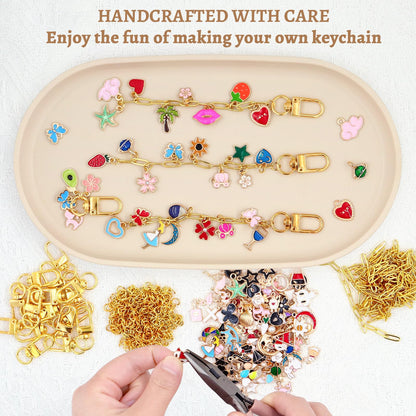 Gaiett 302 Pcs Keychain Making Kit with Charms, Bag Charm Making Kit Including 100 Charms 20 Keychain Clips Hooks 20 Extender Chains 160 Jump Ring and Jewelry Plier for DIY Gift