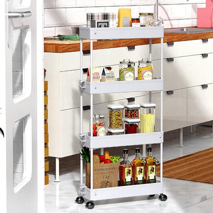 SPACEKEEPER Slim Rolling Storage Cart 4 Tier Bathroom Organizer Mobile Shelving Unit Storage Rolling Utility Cart Tower Rack for Kitchen Bathroom Laundry Narrow Places, Gray