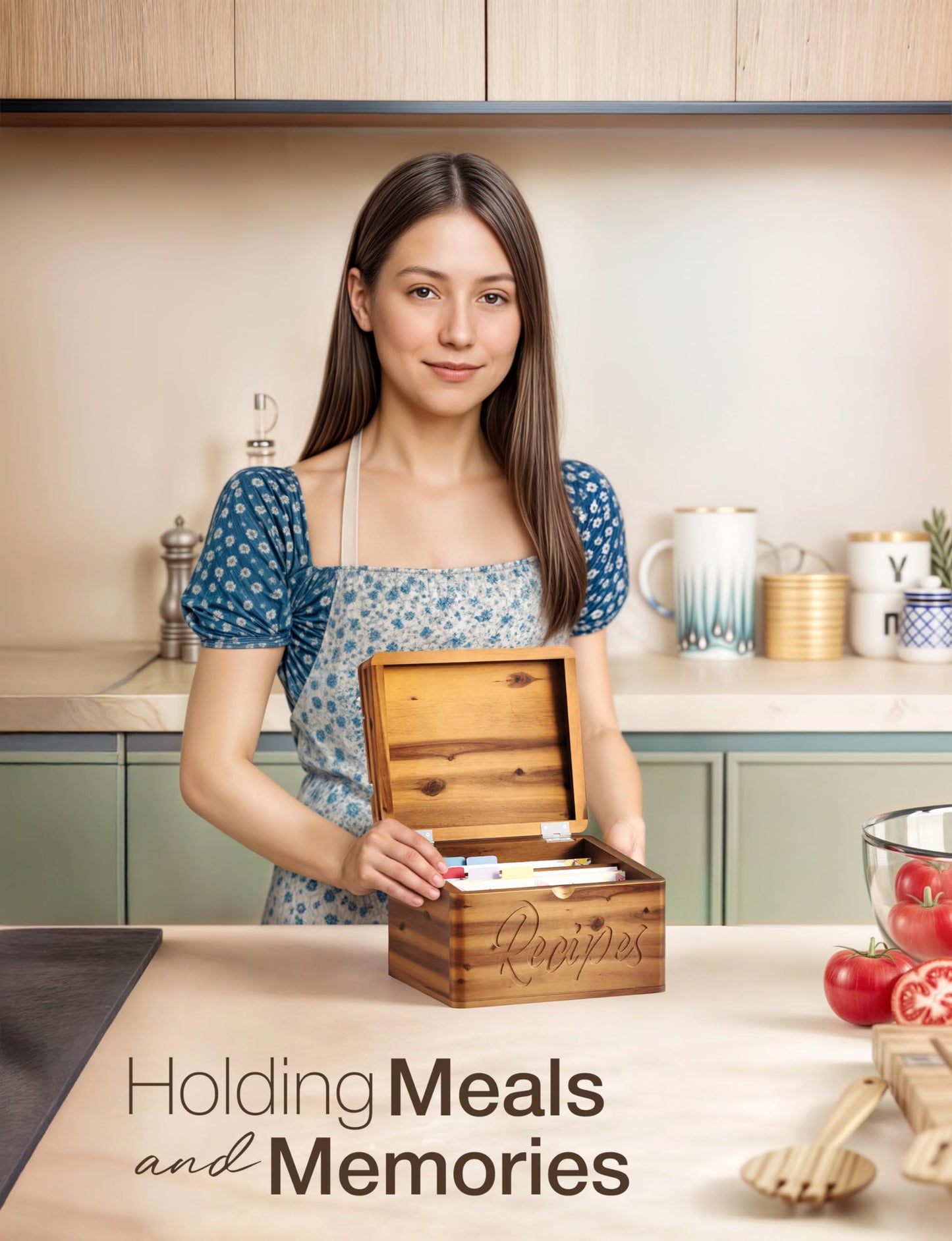 Tidita Acacia Recipe Box with Recipe Cards 4x6 - Wooden Box with Dual Slot, 2 Compartment - Comes with 100 Index Card 4x6, 8 Dividers - 2in1 Recipe Slot and Smartphone Holder - No Assembly Required