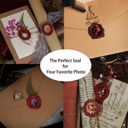 Andotopee Vintage Embossed Frame Wax Seal Stamp - 3D Relief Photo Frame Seal Stamps with Wood Handle, Retro Sealing Wax Stamp for Wedding Invitations, Scrapbooking, Letters(Oval #6)