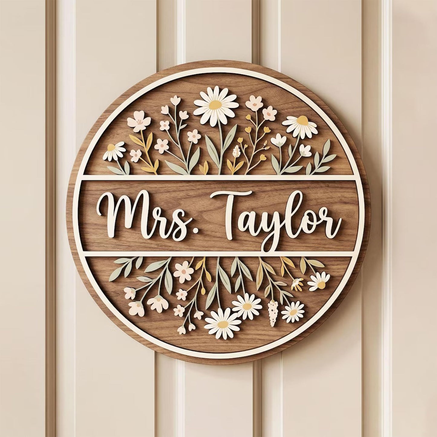Personalized Teacher Door Sign with Name, Custom Classroom Door Hanger, Wooden 2-Layer Welcome Sign for Teachers, Back to School Classroom Decoration, First Day of School Teacher Appreciation Gift 12