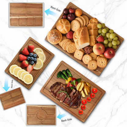 3 PCS Acacia Wood Cutting Boards for Kitchen With Wooden Storage Stand