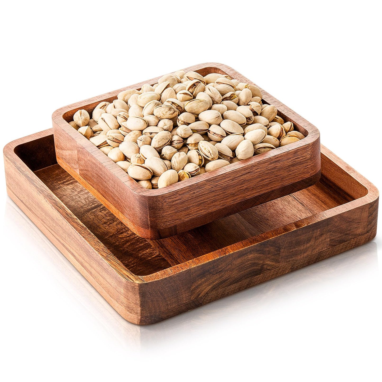 Qinyoung 1 Pcs Acacia Wood Pistachio Snack Bowl with Shell Storage Double Dish Holder Nut Bowl Pedestal for Sunflower Seeds and Snack