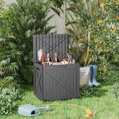 32 Gallon X Patten Outdoor Storage Box Weather Resistant UV Protection Waterproof Resin Deck Box for Garden, Patio, Porch, Delivery(Black-X)