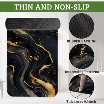 NSMNSM Black Gold Marble Bathroom Rugs Mat Non Slip Washable Quick Dry Absorbent Thin Bathroom Rug-Bath Mats for Bathtub, Sink, Shower Room, Christmas Decorations,17"x 29.5"