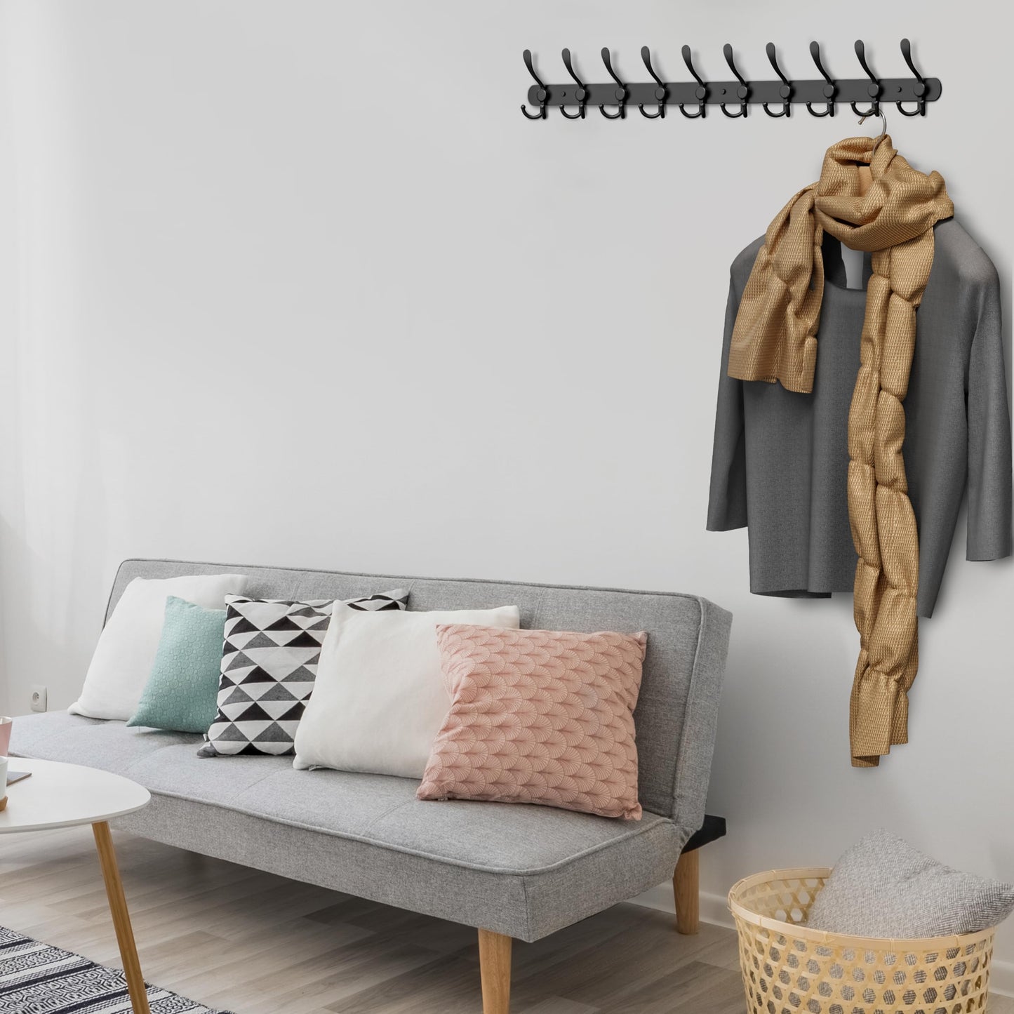 Coat Rack Wall Mount with 10 Tri Hooks, Stainless Steel 32 Inch – Black Matte Finish, Heavy Duty Wall Mounted Hook Rack for Coats, Hats, Towels, Scarfs, Robes, Bags, Entryway & Bathroom