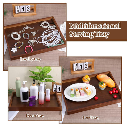 HANLANXUE 2 Pcs 17 Inch Acacia Wood Serving Trays with Handles, Large Wooden Tray Platter for Ottoman, Breakfast in Bed, Coffee Table, Decorative Rectangular Tray for Living Room Bedroom Kitchen