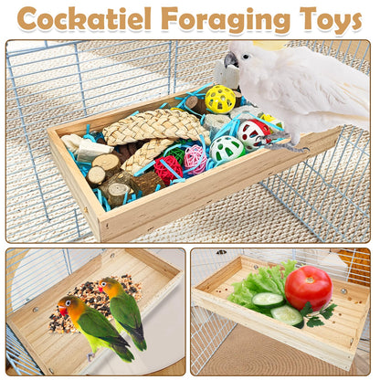 BNOSDM Bird Foraging Toys Box Colorful Parrot Foraging and Shredding Toy Boxes Natural Bird Toy Wooden Birds Chewing Toys for Parakeet, Conure, Cockatiel, Budgies, Lovebirds (Large)