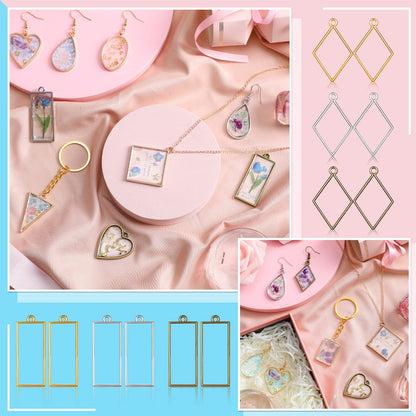 Inbagi 180 Pieces Open Bezels for Resin Jewelry Molds Making Kit Hollow Frame Pendants Assorted Geometric Frame Charms for Resin Casting Necklace Earring Making Supplies
