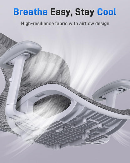 amseatec Ergonomic Office Desk Chair, Comfortable Computer Gaming Chair, Breathable Mesh Back & Seat, Adjustable Armrest & Headrest, Lumbar Support, Butterfly Design for Home Office, Gray