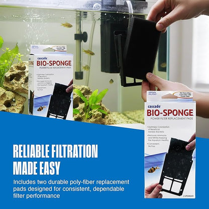 Penn-Plax Cascade 300 Power Filter Replacement Bio Sponge, 2 Pack -Durable Aquarium Filter Media Compatible with Cascade Power Filters -Improves Water Flow & Filtration Efficiency -Black, 7 x 1 x 5 In