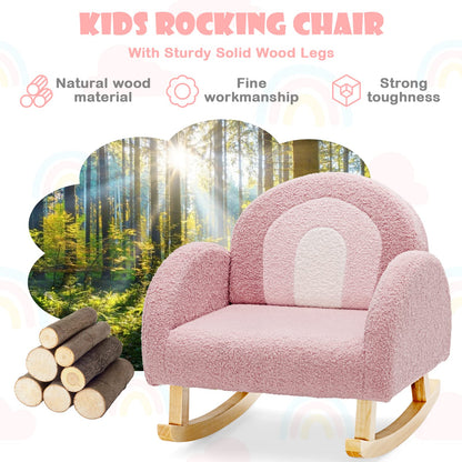 INFANS Kids Sofa, Toddler Rocking Chair with Solid Wooden Frame, Anti-Tipping Design, Plush Fabric, Children Armchair for Nursery Kindergarten Playroom Preschool, Gift for Boys Girls (Pink)