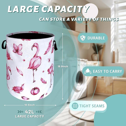 Pink Flamingo Laundry Basket Animal Foldable Funny Laundry Hamper Oxford Cloth