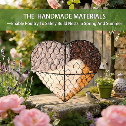 Bird Nesting Material Holder, Handmade Fiber Bird Nesting Heart with Refillable Material for Wild Bird, Hummingbird Houses Outdoor Garden Decoration Outside Gifts for Birds Lovers