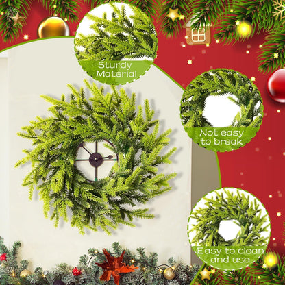 8 Pcs Christmas DIY Gree Wreath 10 Inch Green Artificial Wreaths DIY Faux Plain Wreaths Front Door Green Farmhouse Cabinets Wreath Indoor Outdoor Wall Decor(Pine Needle)