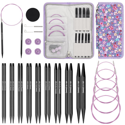 Katech Interchangeable Knitting Needles Set- 9 Pairs Circular Knitting Needles Size 2.5, 4, 5, 6, 7, 8, 9, 10,11, Round Knittings Needle with 5 Cable and Case Accessories for Sweater Sock, Blanket