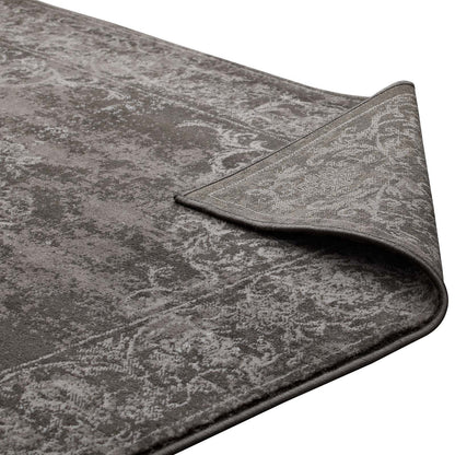 Modway Gamela Rustic Vintage Ornate Floral Medallion 5x8 Area Rug In Antique Light and Dark Brown