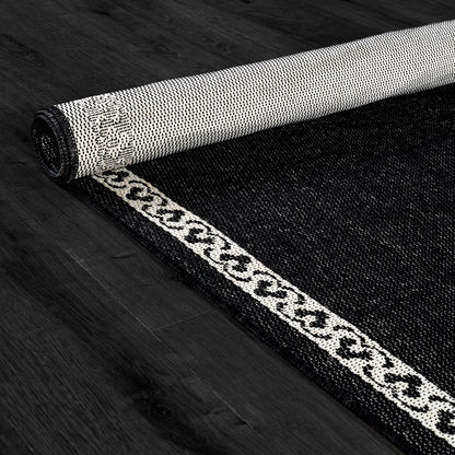 Washable Outdoor Rug 5x7 Modern Area Rugs Outdoor Carpets Bordered Pattern Non Shedding Waterproof Easy Clean Patio Deck Porch Living Room Bedroom Garden RV (5 X 7 Black)