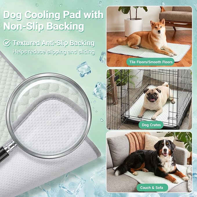 PatiencET Dog Cooling Mat, 28 x 40 in No-Gel Cooling Pad for Medium Dogs, Cool Touch Pet Mat with Ice-Dot Texture, Washable Summer Dog Mat for Crate, Floor, Sofa, Car, Light Green