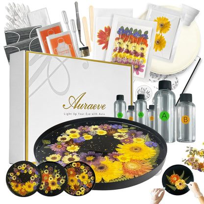Auraeve All-in-One Craft Resin Tray Kit for Adult - Create a Real Flower Tray, Gift for Crafter Women, Beginner Friendly, Use as Vanity, Perfume, Trinket Organizer, Table Décor, 11.8" (Black-Pro)