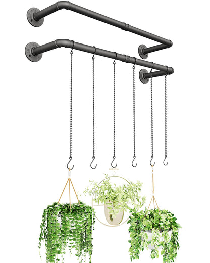SOFITORG Plant Haning Rod, 2 Pack Hanging Planters for Indoor Plants with 3 Chains, Wall Plant Hanging Bar for Window Celling, 38.2 Inch, Metal Black, Pots Not Included