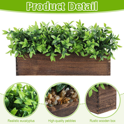 Lyrow 4 Pack Artificial Eucalyptus Plants in Rectangular Rustic Wooden Planter Box Faux Potted Herb Plant Greenery Centerpiece for Cabinet Windowsill Table Shelf Wedding Farmhouse Decor (Brown,16 '')