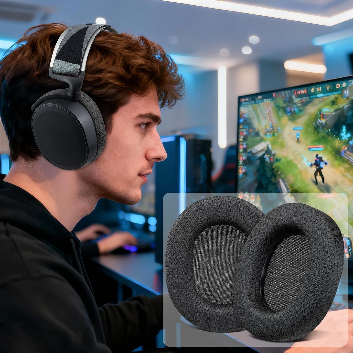 SOULWIT Replacement Earpads for SteelSeries Arctis 1/3/5/Arctis 7/7+/7P/7P+/7X/7X+/9/9X/Pro/Prime(Do Not Fit Any Arctis Nova) Headset, Ear Pads Cushions with High-Density Foam - Black