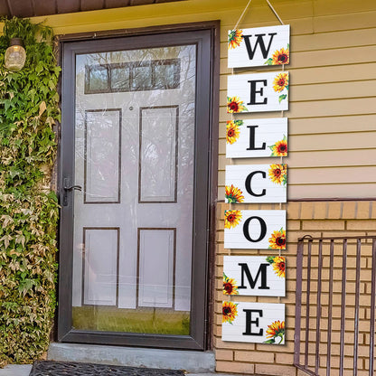 Threan 59 Inch Sunflower Welcome Signs Wooden Porch 3D Welcome Hanging Wall Rustic Wooden Signs with 7 Sunflower Panels Farmhouse Front Porch Summer Outdoor Decor Home Kitchen Garden