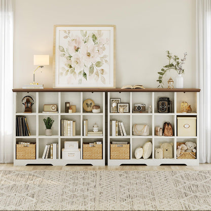 OffiGo 8 Cube Organizer Bookcase, Modern Farmhouse Open Shelf for Storage Bins & Decor, Display Bookshelf Console Closet for Living Room, Bedroom, Home Office, Walnut+White