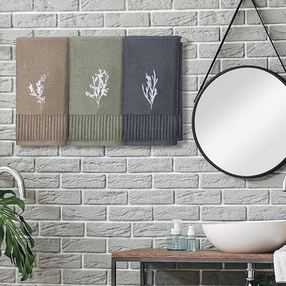 3 Pcs Boho Botanical Hand Towels Bathroom Decor Retro Embroidered Minimalist