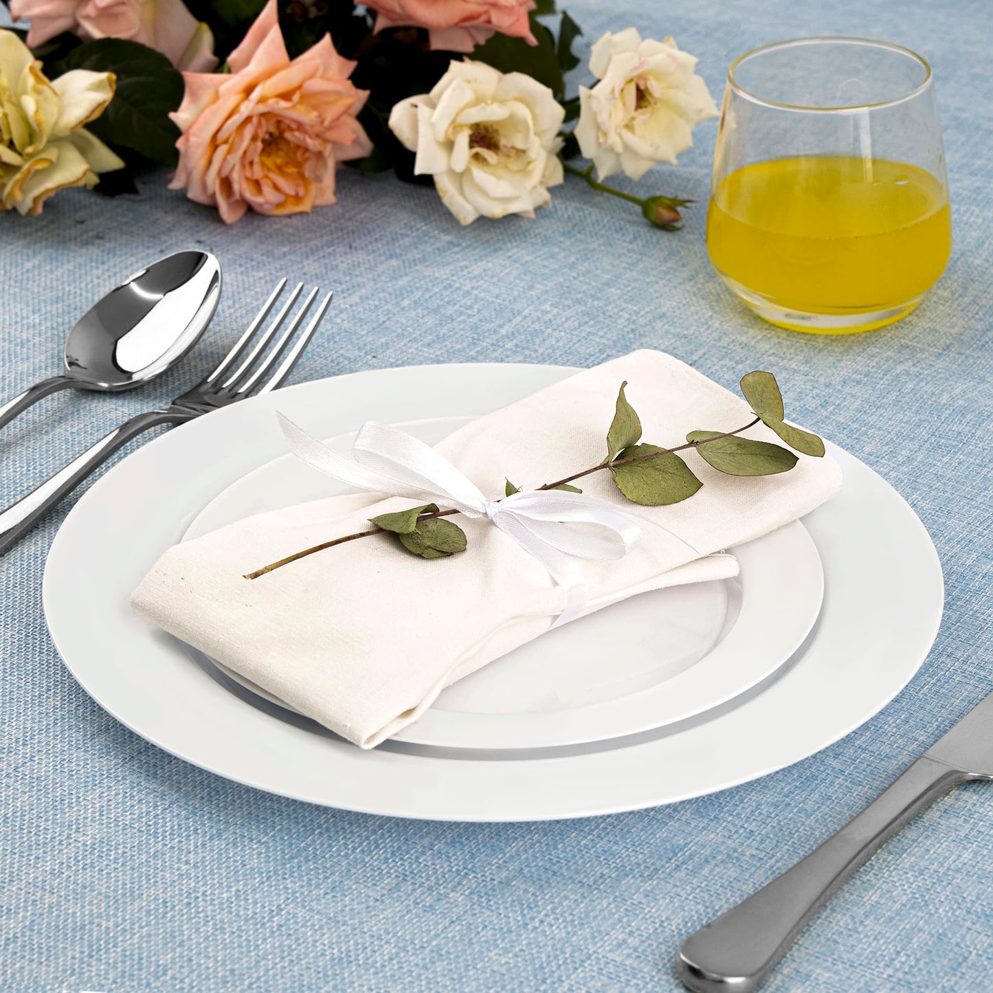 SETUP 60-Piece White Plastic Dinnerware Set – 30 10.25" Dinner & 30 7.5" Salad Plates – Heavy-Duty Disposable for Weddings, Catering, Parties