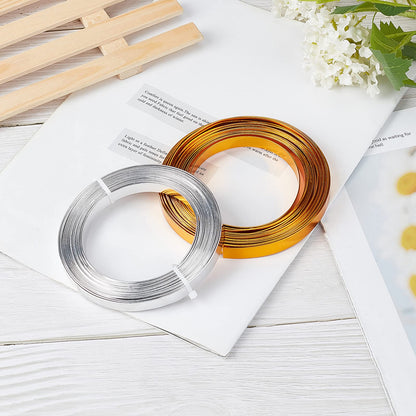 BENECREAT 2 Rolls 33 Feet Gold Sliver Flat Jewelry Craft Wire 10mm Wide Aluminum Wire for Bezel Jewelry Making, Sculpting, Armature Craft